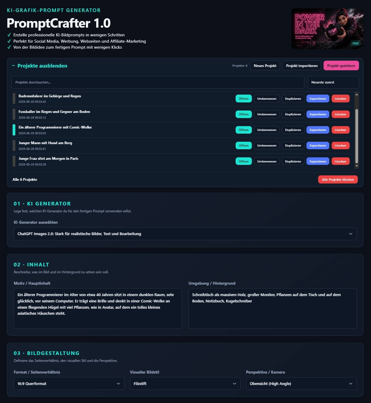 PromptCrafter 1.0 Oberfläche